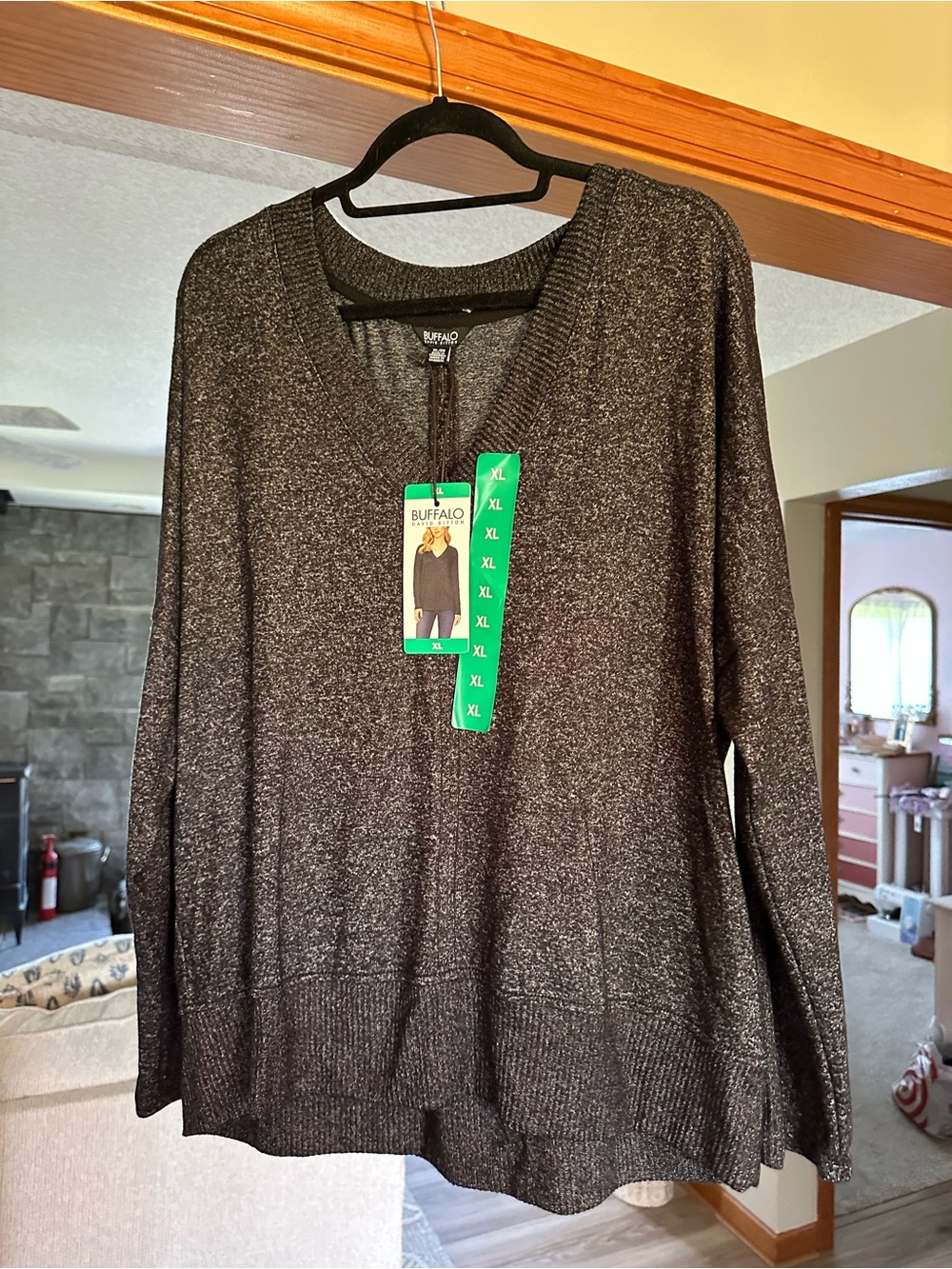Buffalo David Bitton Metallic Charcoal V-Neck Sweater